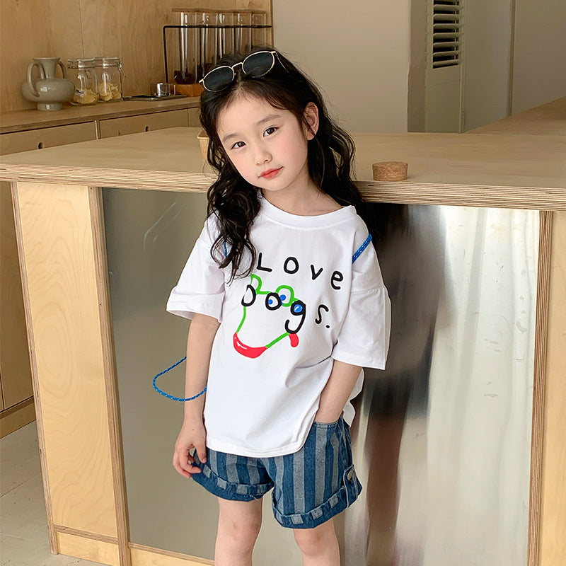 Korean children's clothing 2024 new small and medium-sized children's baby fashionable pure cotton half-sleeved girls cartoon short-sleeved T-shirt summer clothes 