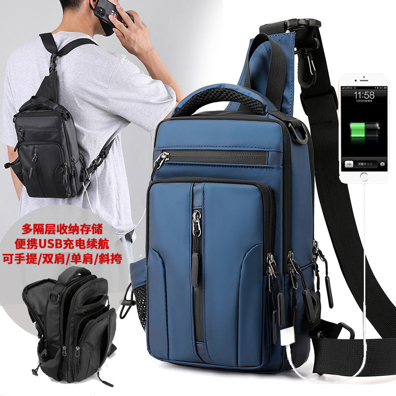 Men's Fashion Messenger Bag Multi-modal Backpack Men's Shoulder Bag Sports Chest Bag Portable USB Charging Chest Bag 