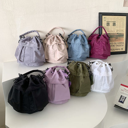 Korean style single shoulder crossbody bag casual drawstring pleated bag large capacity daily versatile portable bucket bag for women 