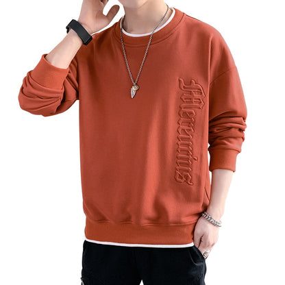 2022 spring and autumn new men's fake two-piece long-sleeved T-shirt fashion trend men's loose couple sweater bottoming shirt 