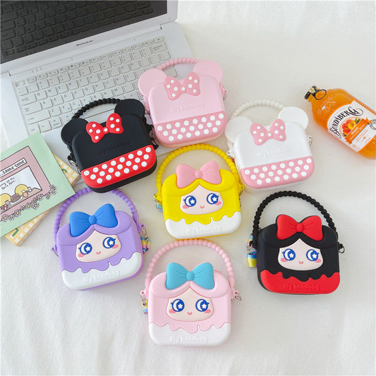 New Children's Shoulder Bag Contrast Color Silicone Crossbody Bag Cartoon Little Girl Coin Purse Cute Handbag Wholesale 