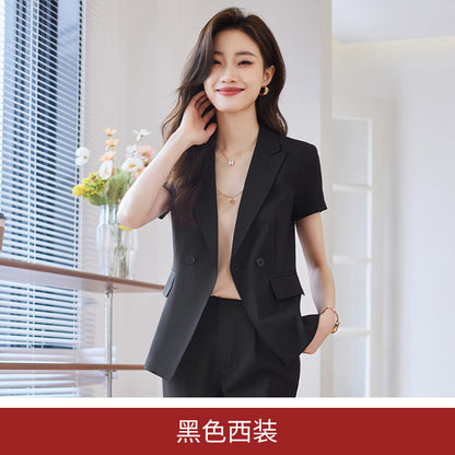 Spring and summer short-sleeved suit jacket women's thin fashion temperament manager professional suit suit female hotel front desk work clothes 