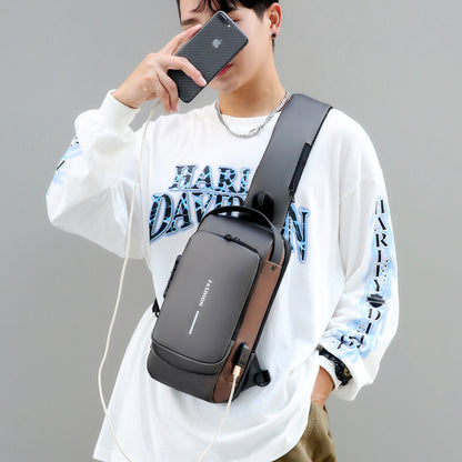 Cross-border wholesale creative men's chest bag printed logo nylon shoulder messenger bag female motorcycle bag anti-theft usb charging 