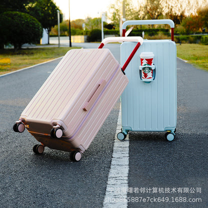 2023 new mid-mounted wide trolley suitcase women's large capacity password suitcase universal wheel internet celebrity trolley suitcase