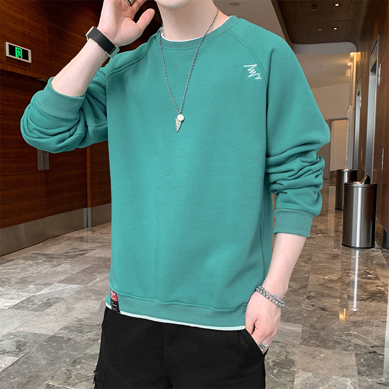 2022 spring and autumn new men's fake two-piece long-sleeved T-shirt fashion trend men's loose couple sweater bottoming shirt 