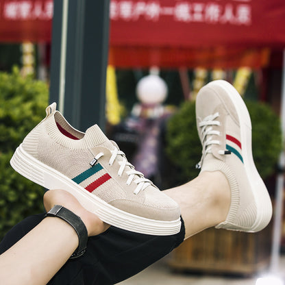 Flying woven board shoes men's summer new breathable lazy people one pedal large size single men's shoes trendy socks mouth casual shoes 