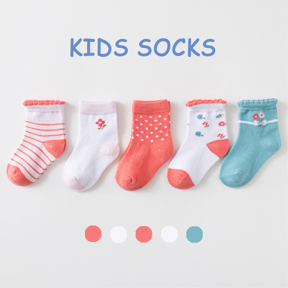 2023 Spring, Autumn and Winter New Product Cotton Floral Floral Cartoon Girls' Boys' Children's Socks Children's Socks Ready Stock Category A 