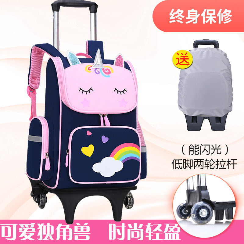 Primary school students trolley space school bag 1-3-6 years boys and girls unicorn detachable six-wheeled climbing bag with wheels 