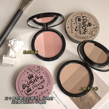 Maxfine three-color three-dimensional contour blush highlight powder nose shadow brighten natural beginner contour plate 