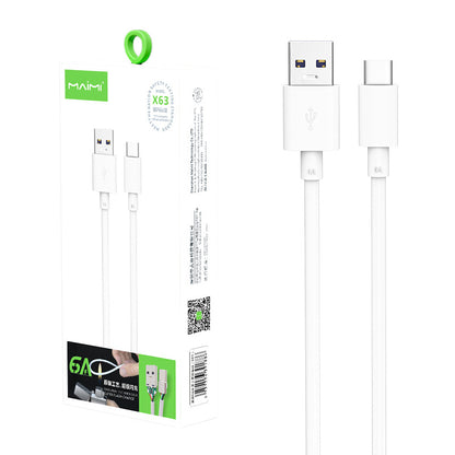 Maimi X63 Super Fast Charge Type-C Android 6A Data Cable 66W Flash Charge Mate50 P40 Mobile Phone Charging Cable 