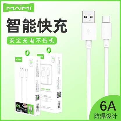 Maimi X63 Super Fast Charge Type-C Android 6A Data Cable 66W Flash Charge Mate50 P40 Mobile Phone Charging Cable 