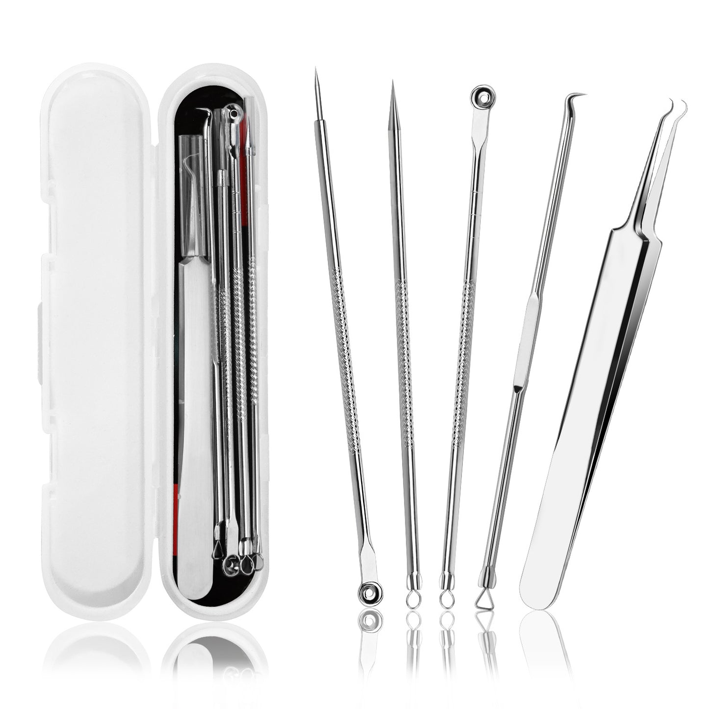 Stainless steel acne needle set, cell clip, blackhead removal tweezers, acne clearing, pimple picking, scraping, closed mouth, same style as beauty salon 