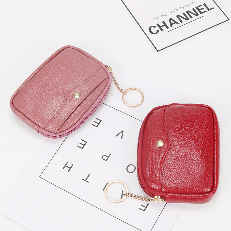 Korean style women's coin purse shell small wallet simple card holder soft leather key bag mini handbag zipper coin bag 