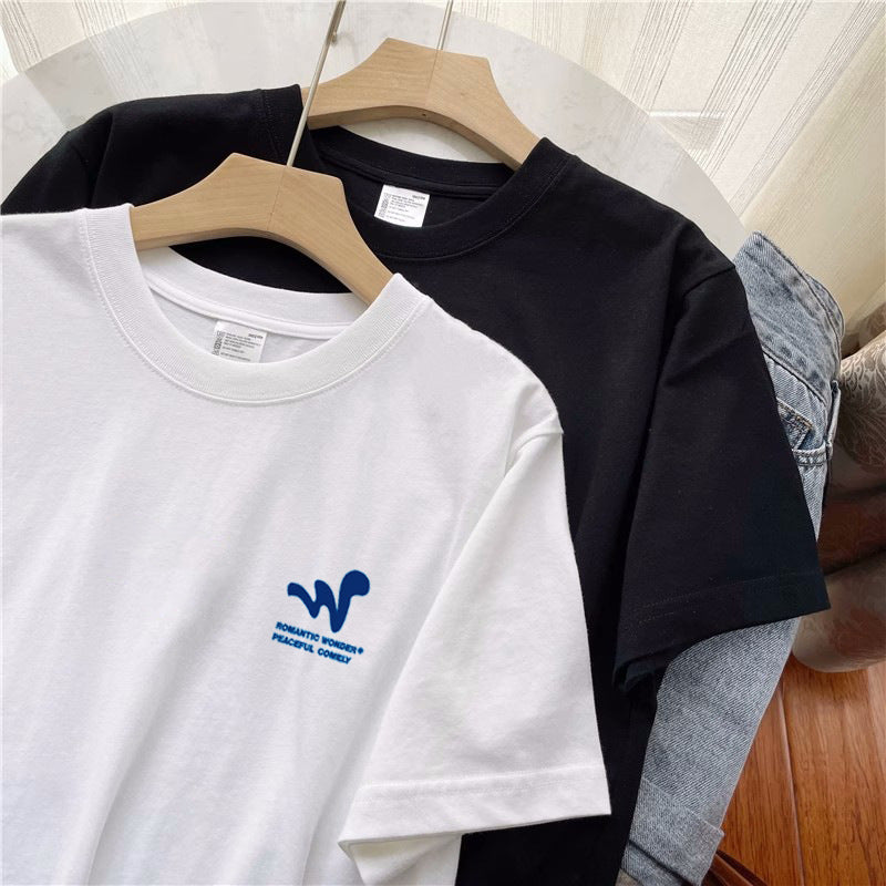 2023S new basic short-sleeved men and women with the same style couple American loose simple letter printing casual summer t-shirt 