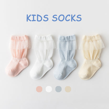 Class A spring and summer new cotton long-tube lace ice silk mesh socks breathable baby infant anti-mosquito socks in stock 