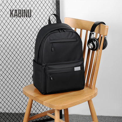 Kabinu casual backpack leather membrane water-repellent student school bag solid color business commuter computer backpack backpack 