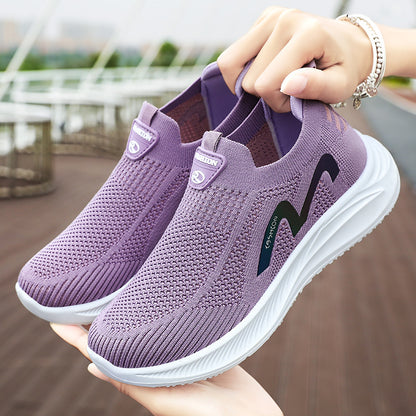 Shoes women's 2023 new mother shoes elderly shoes women's middle-aged and elderly couples walking shoes summer breathable flying woven shoes 