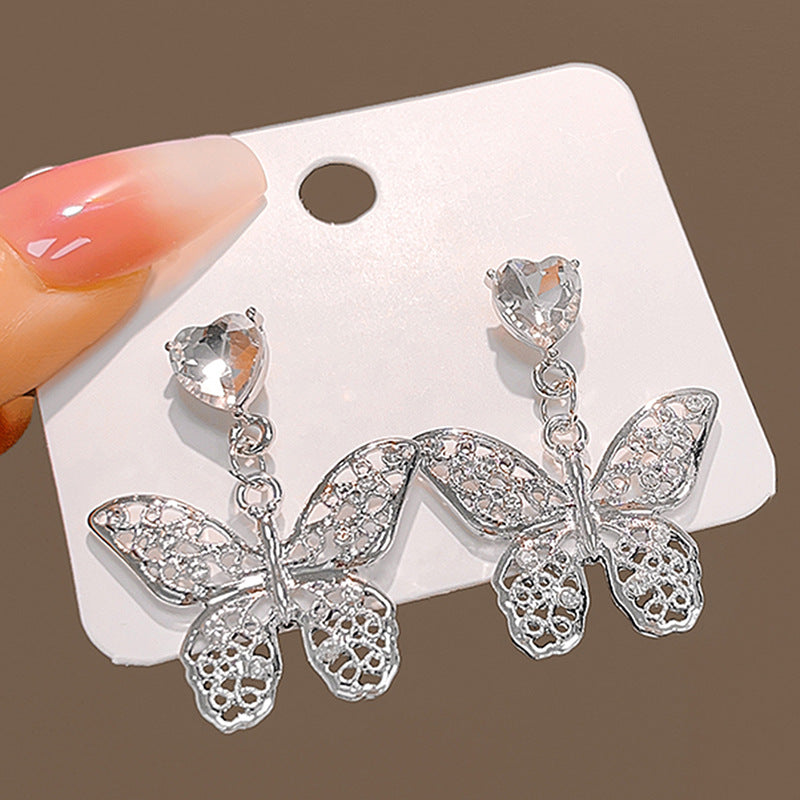 Silver Needle Zircon Heart Stud Earrings Cross Sweet Cool Wind Earrings Personality Irregular Bow Knot Earrings 