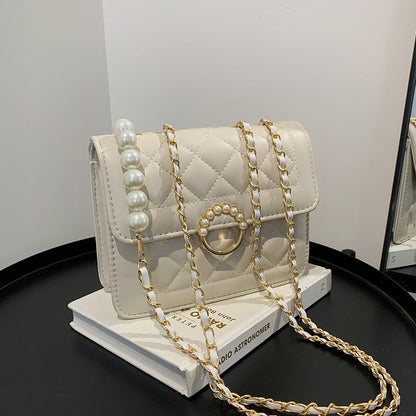 Chain rhombus bag women 2023 new fashion Korean version single shoulder Messenger small square bag foreign style pearl women's bag Bags 