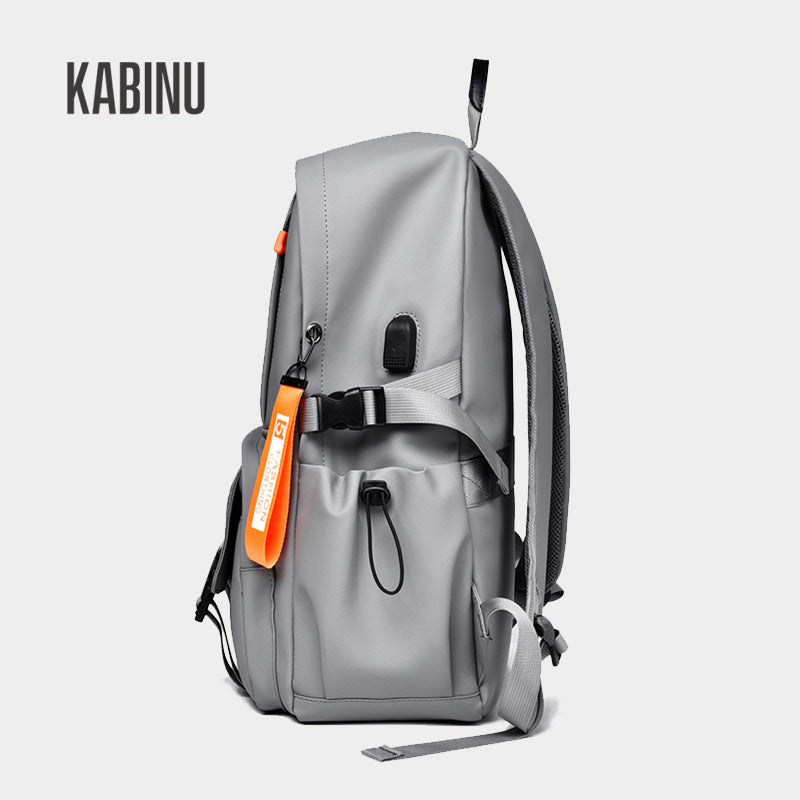 Kabinu casual backpack leather film waterproof outdoor middle school student bag solid color business computer backpack 