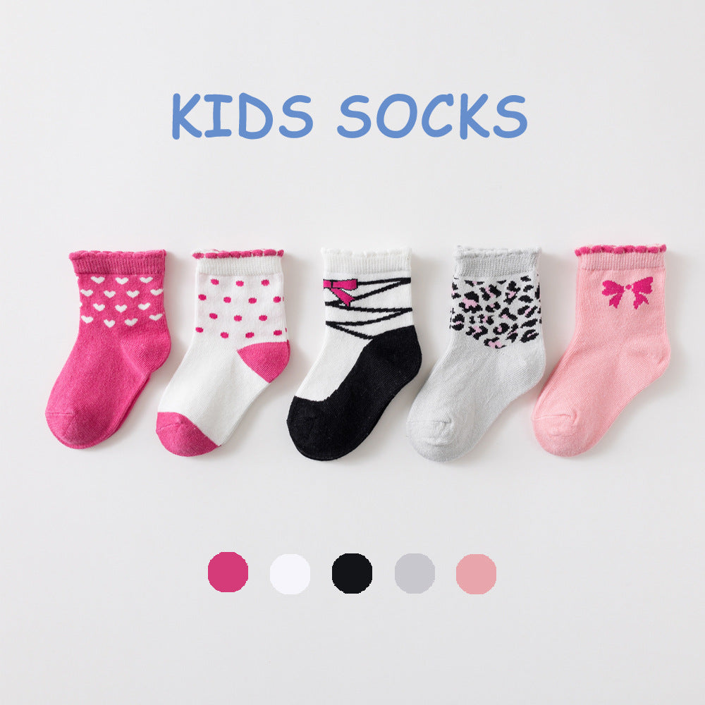 2023 Spring and Autumn New Cartoon Cute Combed Cotton Short-Tube Children's Socks Medium-Turn A-Type Boys and Girls Manufacturer Shipping 