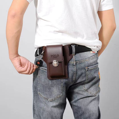 New vertical mobile phone pocket men's construction site work mobile phone leather case can put cigarette case hanging key wear belt special 