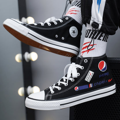 2023 new shoes Pepsi-Cola joint college style limited edition trend all-match high-top male student canvas shoes 