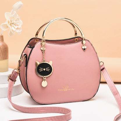 Korean style fashionable girly style shell small bag, western style cat crossbody bag, women's shoulder bag, solid color small bag, handbag 