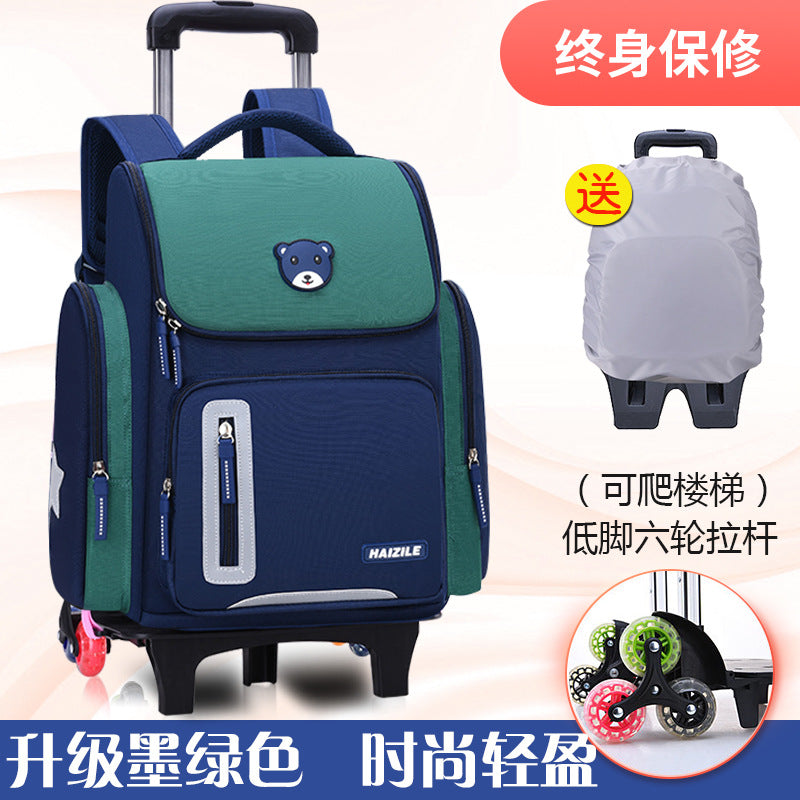 Primary school students trolley space school bag 1-3-6 years boys and girls unicorn detachable six-wheeled climbing bag with wheels 