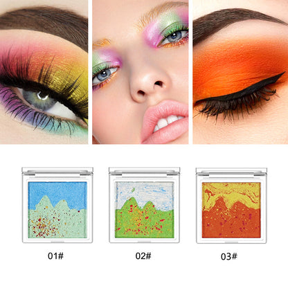 Cross-border three-color eyeshadow stage makeup pearlescent exquisite and delicate waterproof landscape color eyeshadow palette for beginners 