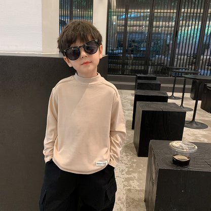 Amo Beibei children's 2024 spring mid-collar modal bottoming shirt for boys and girls baby label comfortable long-sleeved T-shirt 