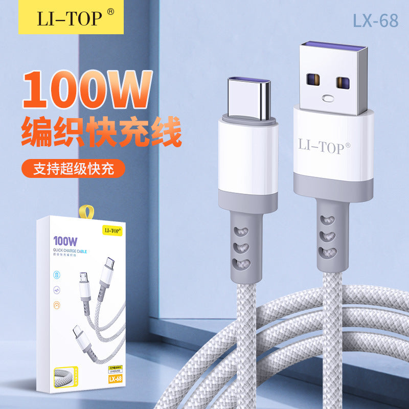 Rio Tinto 100W 3-in-one ဒေတာကေဘယ် 6A အမျိုးအစား-c အမြန်အားသွင်းကြိုးအတွက် သင့်လျော်သော ကွေးညွှတ်ကျစ်ထားသော နိုင်လွန်ကြိုး