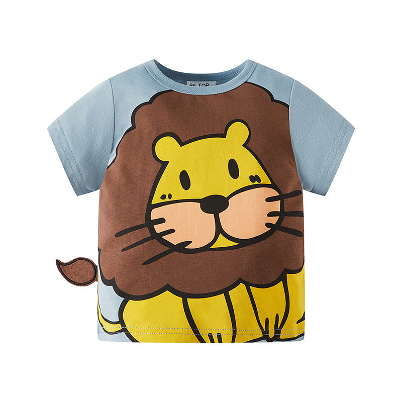 Betop Summer Cartoon Lion Half Sleeve Boys T-Shirt အင်္ကျီလက်တို ချည်သားစစ်စစ် ကလေးသူငယ် နွေရာသီ အဝတ်အစား One Piece Dropshipping 