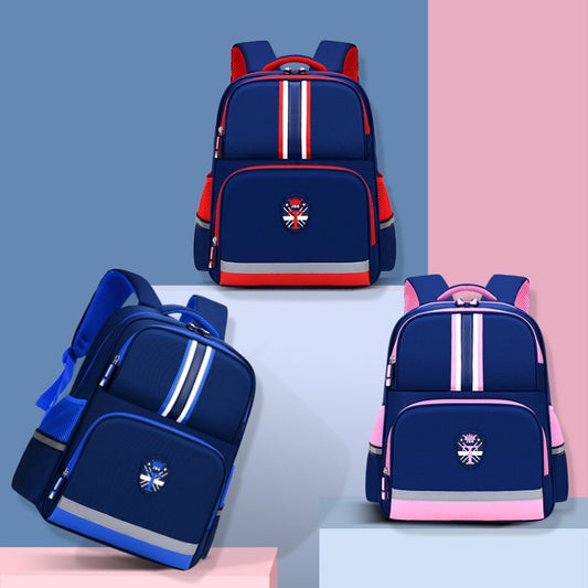 British style schoolbag primary school students boys and girls large-capacity load reduction spine protection 6-12 years old word LOGO children's backpack 