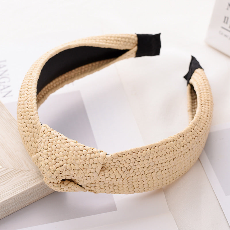 2022 European and American summer rose red straw braided headband for women's holiday style calaffia grass braided hair headband wholesale