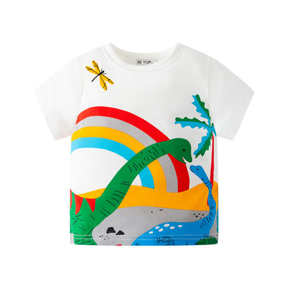 New Cartoon Dinosaur Children's T-shirt Korean Style Summer Clothes Summer Children's Clothes Wholesale Boys Short Sleeve Outer Tops ကိုယ်စား 