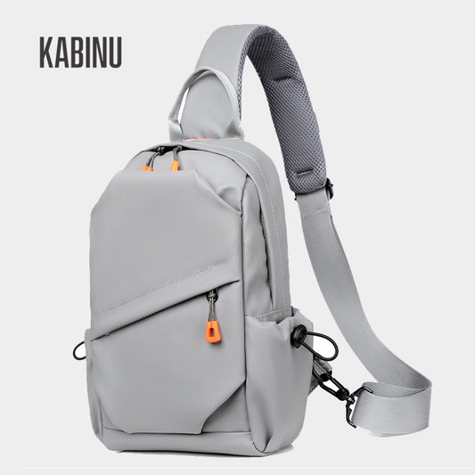 Kabinu leather film chest bag outdoor casual solid color student shoulder bag usb business crossbody bag mobile phone bag 