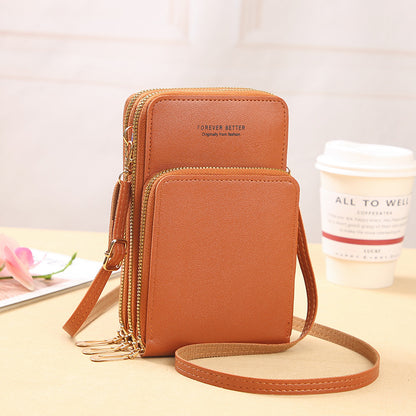 2022 new large-capacity multi-functional solid color fashion simple shoulder small bag touch screen Messenger mobile phone bag women's 