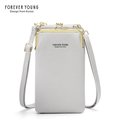 foreveryoung mobile phone bag crossbody Women's bag ရိုးရှင်းပြီး ခေတ်ဆန်သော လိုက်ချီးပုံစံ ကြီးမားသောစွမ်းရည်အကြွေစေ့ပိုက်ဆံအိတ် နိုင်ငံခြားရောင်းဝယ်ရေး 