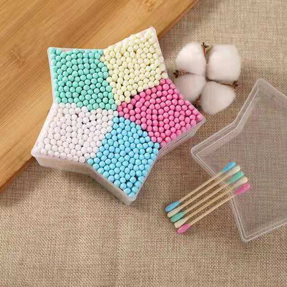 [Xinlemei] 500 five-pointed star boxed double-ended colored cotton swabs with pointed ends for makeup and cleaning household cotton swabs 