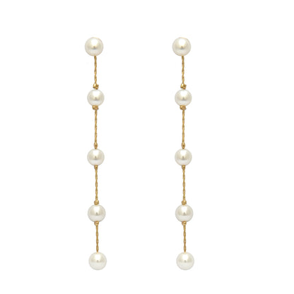 Simple imitation pearl tassel earrings niche design high-end ins style earrings fashion all-match face-lift earrings 