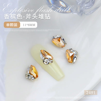 Internet celebrity popular nail art crystal pile diamond finished product super flash crooked heart rectangular handmade pearl nail decoration wholesale 