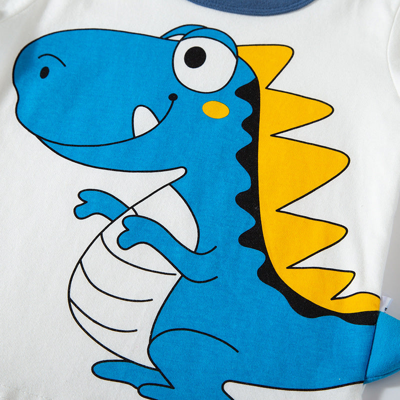 2024 new children's autumn cartoon dinosaur boy clothes pure cotton long-sleeved T-shirt baby round neck top