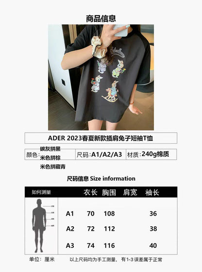 2024 ADER复工印花插肩兔子宽松短袖女小众上衣即墨源头工厂短袖