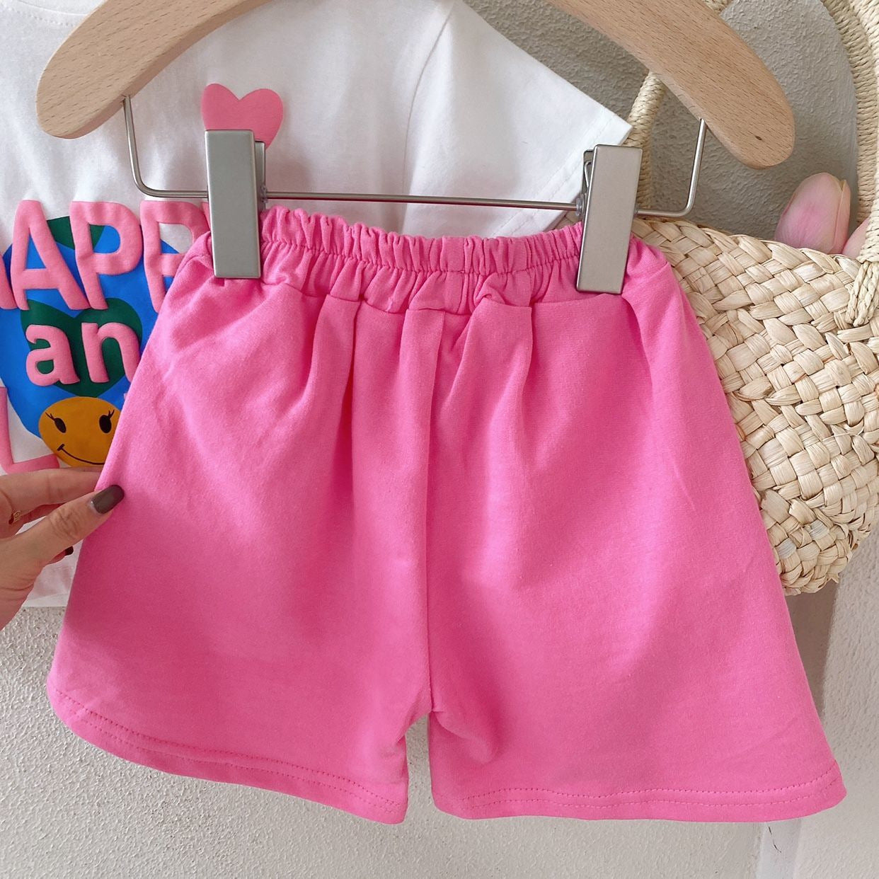 2023 children's summer versatile breathable two-piece baby girl casual letter printed T-shirt shorts sports suit 