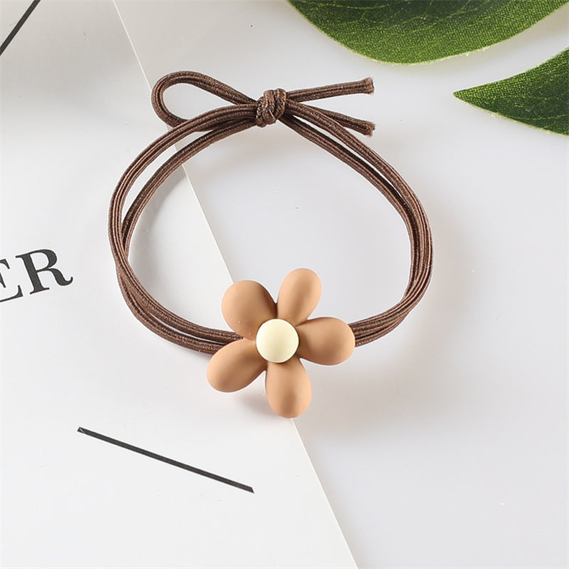 Korean version of net red ins milk tea color hair ring tie hair rubber band flower hair rope high elastic coffee beige head rope 