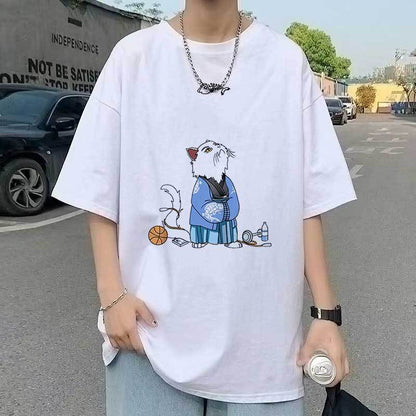 Loose t-shirt new retro men's American top men's 240g heavy summer round neck short-sleeved t-shirt trendy brand t-shirt 