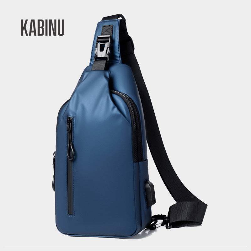 Kabinu casual chest bag 2022 new men's leather film waterproof USB messenger bag business mobile phone bag trendy 