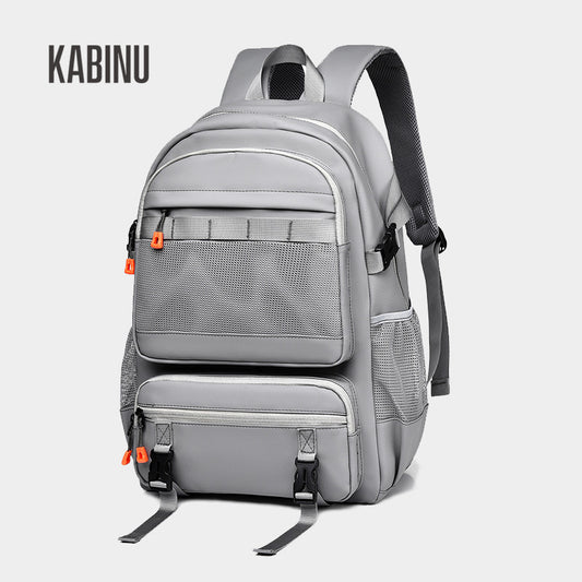 Kabinu solid color backpack casual leather membrane waterproof middle school student school bag work business computer bag outdoor backpack 