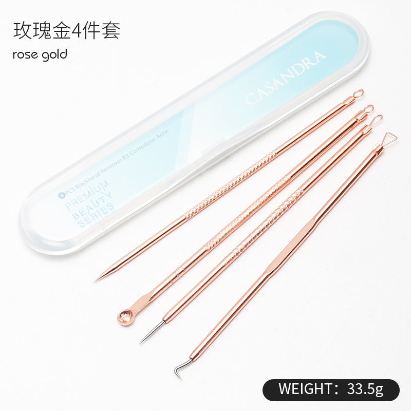 Spot double-headed acne needle 4-piece set rose gold ဝက်ခြံဆေး ဝက်ခြံ ဆေးထိုးအပ် ဝက်ခြံဖယ်ရှားရေး ဆဲလ်ကလစ် လက်ကား 